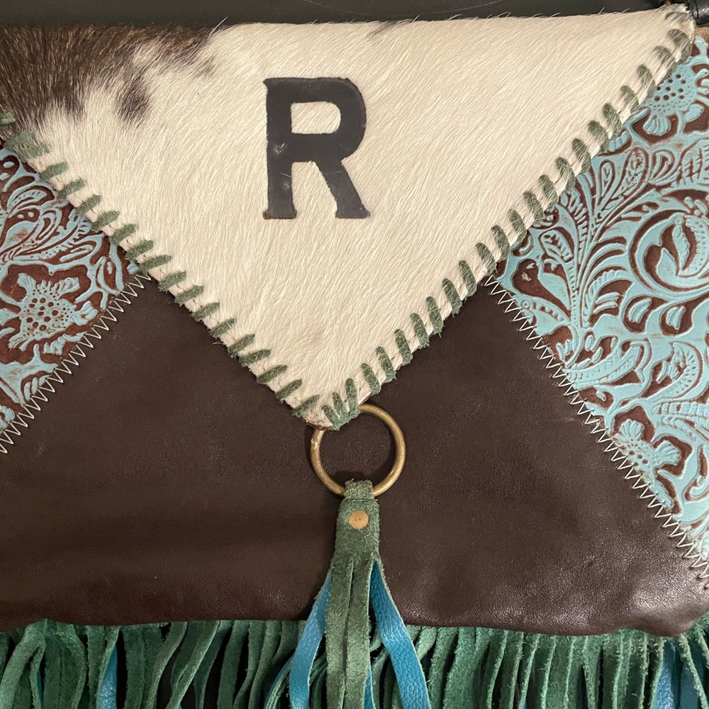 Myra Bag Brown and Blue Crossbody with Fringe - Picture 2 of 9